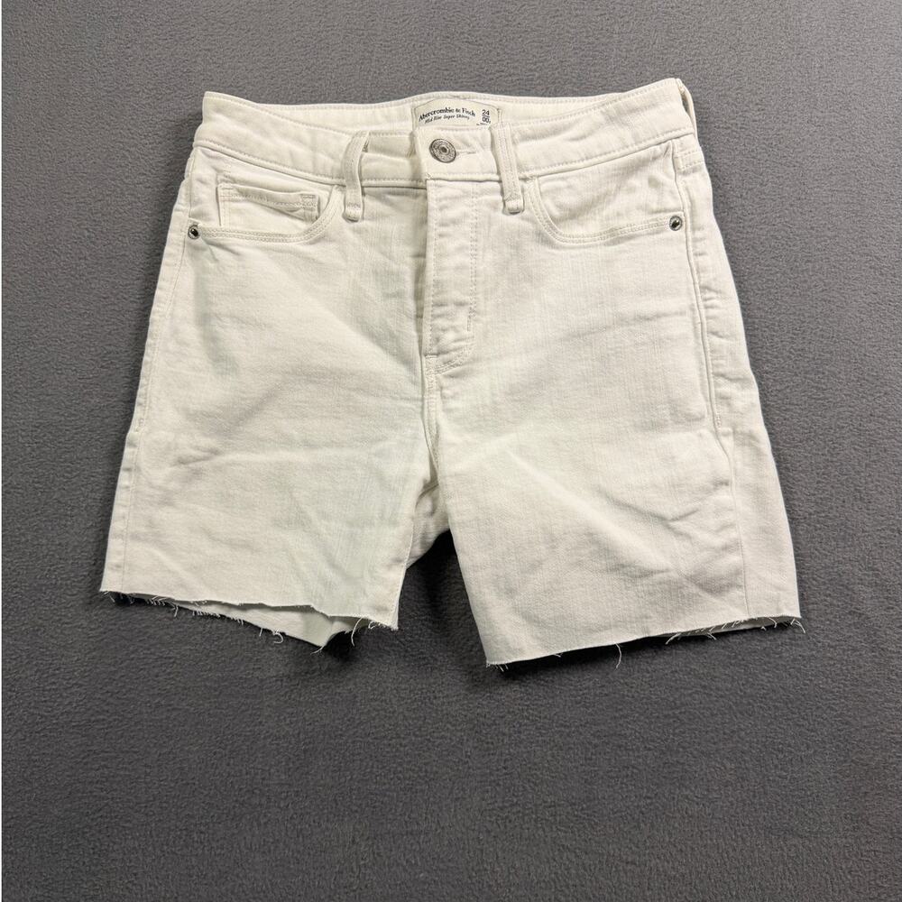 Abercrombie & Fitch Midi Denim Shorts 24 Womens White High Rise Cutoff Raw Hem